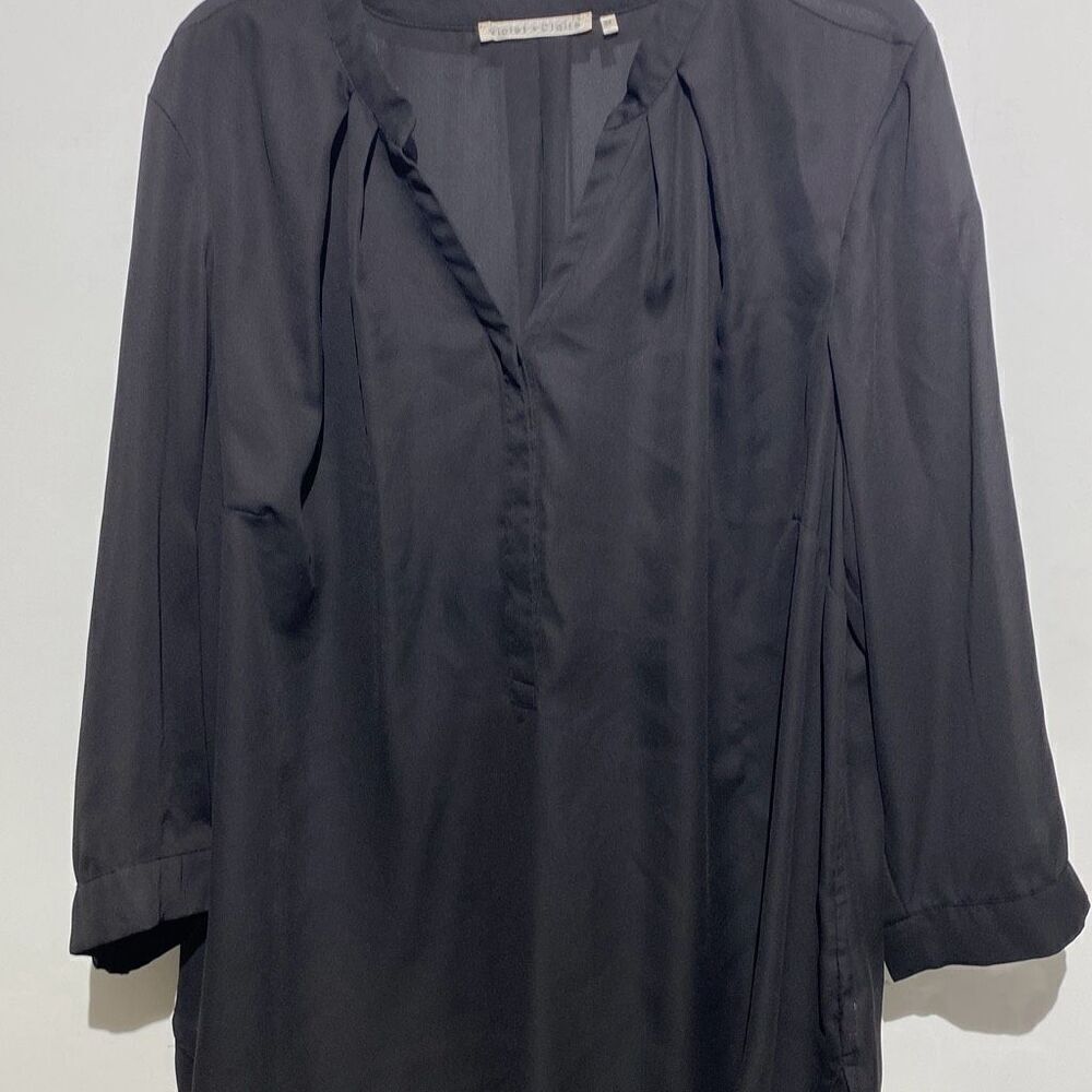 Violet +‎ Claire Women's Black Split Neck Pleated Tunic Blouse Size 3X